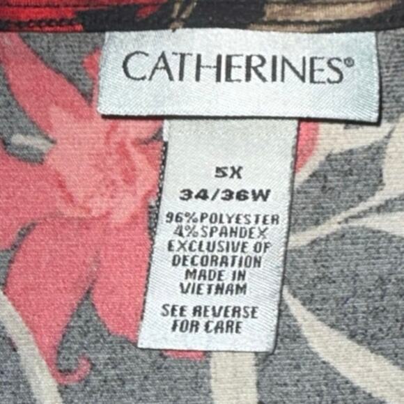 Catherines Shirt Tunic Top Womens Plus size 5X Black Red LS Floral Popover - Picture 4 of 4